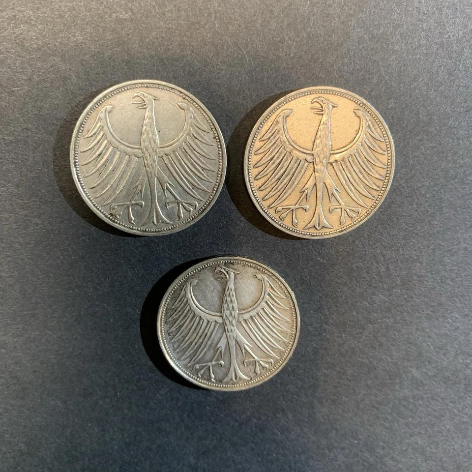 Lot Of (3) 1951, 1951,1961 - 5 Deutsche Mark .625 Silver - Image 2 of 4