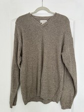 Cabin Core Murano Men's Rolled Edge V-Neck Sweater, Beige, Cotton Blend, Small