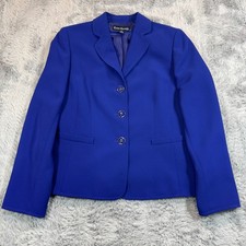 Evan-Picone Suit Jacket Women's 8 Blue Polyester Notch-Lapel Single-Breasted