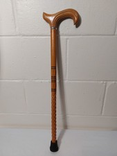 Vintage Hand-Carved Wood Walking Cane - Derby Handle - Basketweave - 23.5" Tall