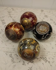 4 Glass Brown 4 INCH Balls Metal On Ends With Faith, Love, Live & Family
