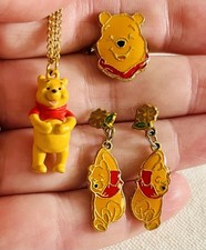 Lot 3 Pieces Vintage Collectable Winnie-the-Pooh Jewelry Earrings Ring Necklace