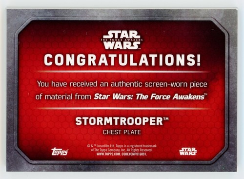 2015 Topps Star Wars The Force Awakens 04/10 Costume Relic Stormtrooper Chest - Picture 2 of 2