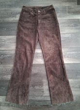 Vintage Express Suede Leather Flare Pants Raw Hem Brown Size 5/6 28x32