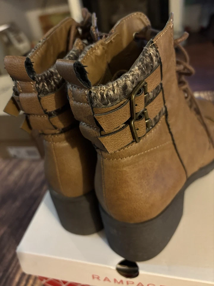 Botas al tobillo Rampage KELLIN de cuero marrón con cordones/crebilla lateral para mujer talla 11 Foto 3 de 4