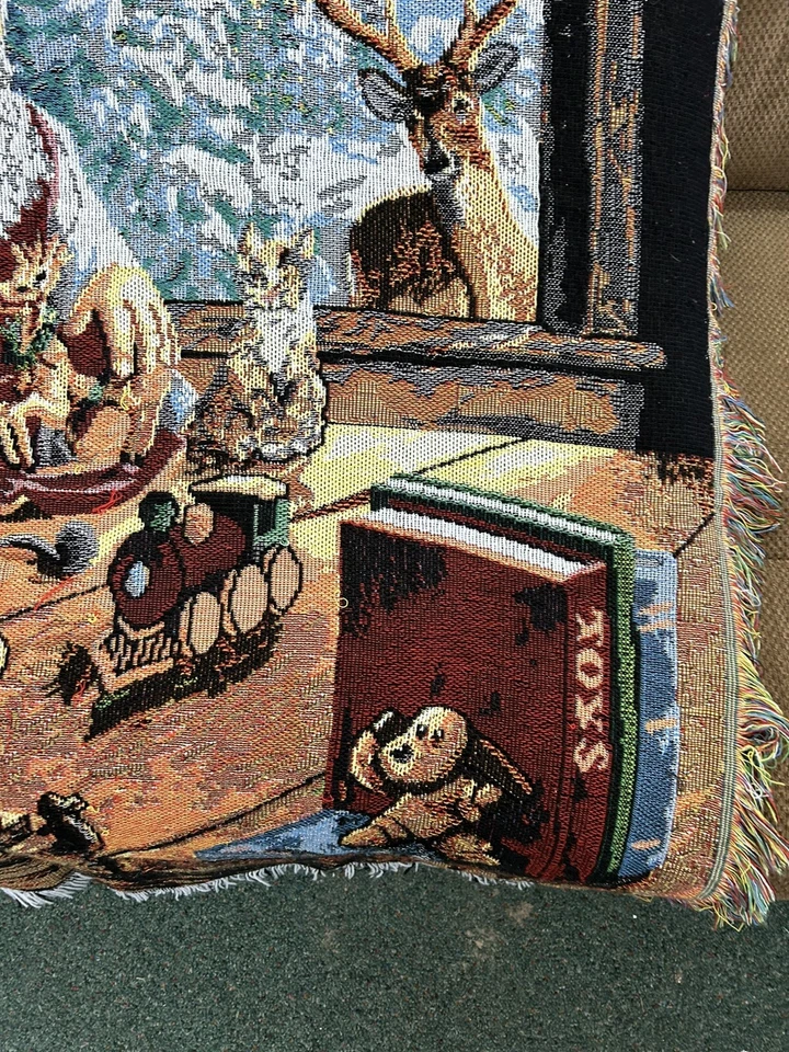 Christmas Throw Blanket Northwest Company Tapestry USA 42X62” Santa’s Workshop - Image 4 of 4