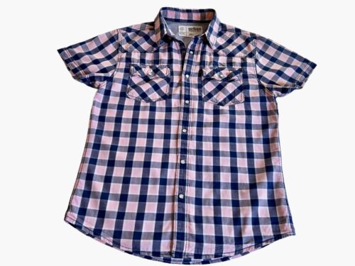 Urban Pipeline Western Shirt with Pearl Snaps Navy Blue & Pink Plaid Adult S 38" - Picture 3 of 7