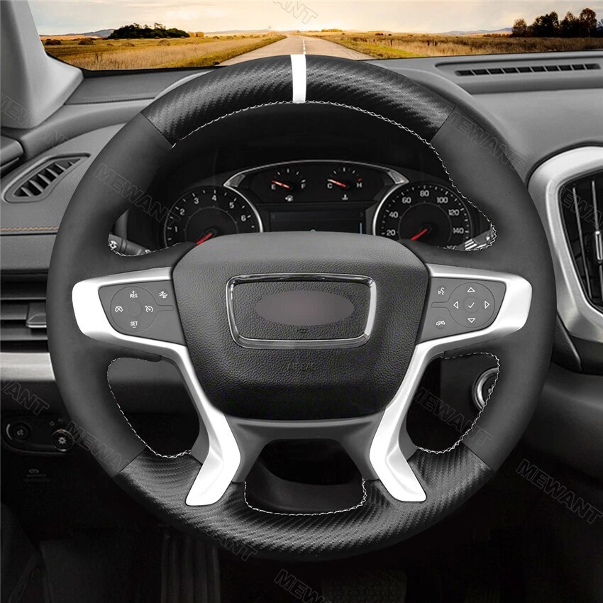 Cubierta de volante de gamuza negra de fibra de carbono para GMC Acadia 2017-2022 Canyon Foto 3 de 4