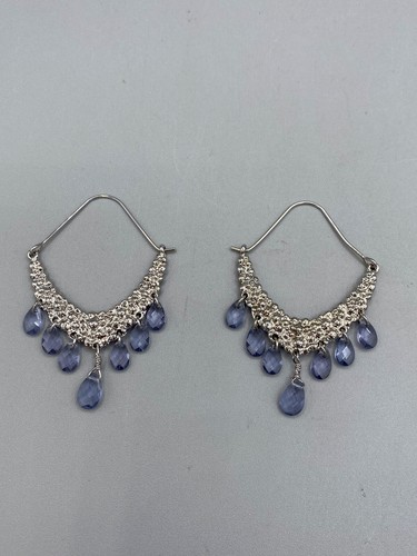 SCAD The Limited Chandelier Pierced Earrings Faux Amethyst Teardrops Silver Tone - Picture 5 of 9