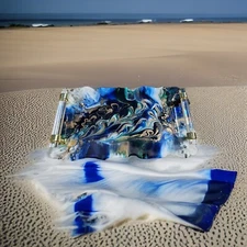 Epoxy Resin Handmade Perfume Or Jewleey Tray  With Glass Like Acyrlic Handles 