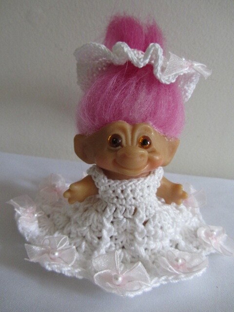 1960's Thomas Dam Troll with Pink Mohair and Amber Eyes