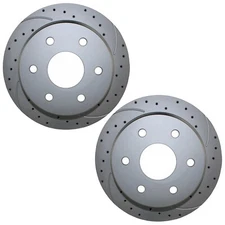Bison Performance Pair Rear Drilled Coated 325mm Brake Rotors for Chevrolet GMC