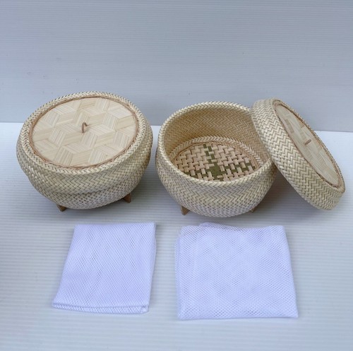 Vintage Thai Handicraft Cooker Bamboo Basket & Lid Steamer Sticky Rice Dim Sum - Picture 73 of 84