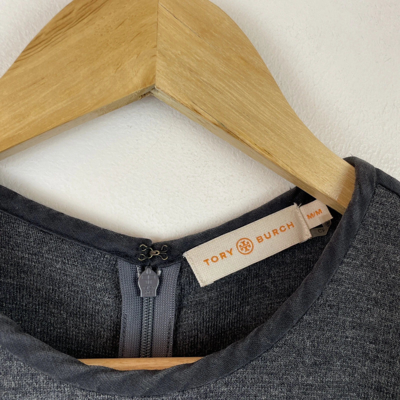 Abito Tory Burch grigio maglia lana matita senza maniche nero tubino lunghezza ginocchio M