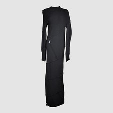 Balenciaga Women Black Ribbed Stretch Asymmetrical Midi Sheath Maxi Dress Size L
