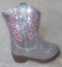 Cowboy Boots Todder Girl KIDS Size US 8 Silver Sparkle Glitter By Pawz