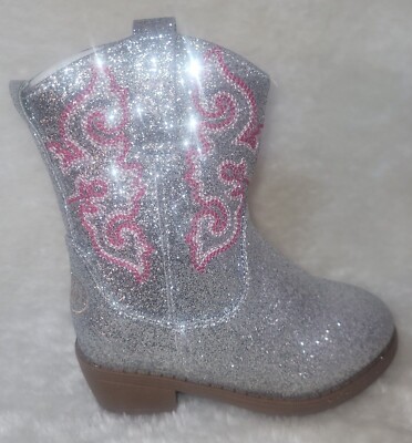 Cowboy Boots Todder Girl KIDS Size US 8 Silver Sparkle Glitter By Pawz