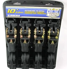 ANCRA International 10' 3.0m Ratchet Tie Down - 4 Pc set - Max capacity 1,650lbs