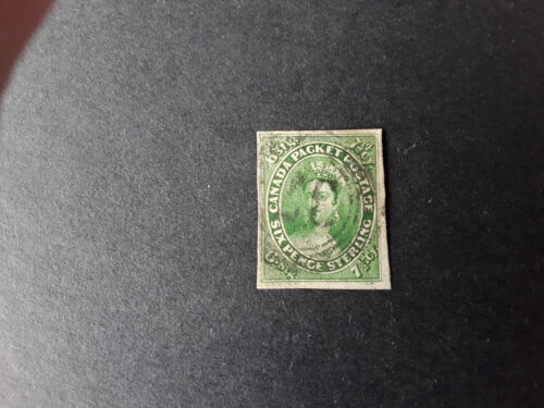 1857 Canada # 9, young Queen Victoria, imperforate, green, 7 1/2 pence