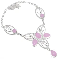 Pink Rose Quartz Gemstone Handmade 925 Sterling Silver Jewelry Necklace Size 18"