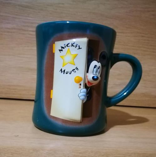 Tasse à café verte porte scène étoile Mickey Mouse Disney Store Image rare
