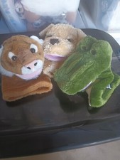 VINTAGE AURORA HAND PUPPET 3-PC LOT ALLIGATOR PUPPY DOG LION PLUSH B26