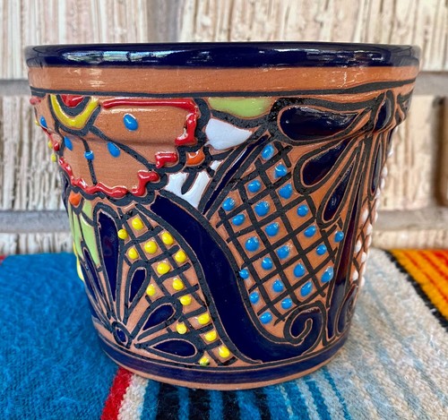 Lg Mexican Ceramic Flower Pot Planter Folk Art Pottery Handmade Talavera #20 - Picture 3 of 9