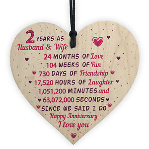  2nd  Wedding  Anniversary  Gift  Wooden Heart Cotton Second  