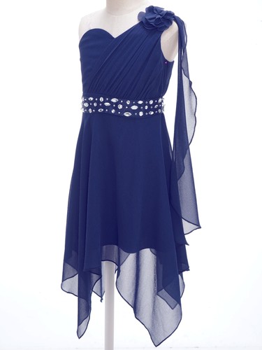 AU Niños Niñas Vestido de Dama de honor Chifón Un Hombro Flor Niña Vestido Baile de graduación Vestido - Imagen 10 de 82