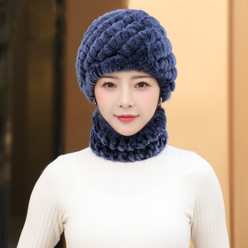 Mujeres Real Rex Conejo Piel Sombrero Juegos de Bufanda Invierno Cálido Gorro Gorra Necuelo Suave - Imagen 5 de 16