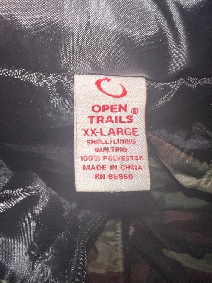 Mens Open Trails Camo Puffer Vest Green XX-large Polyester USED **READ DESC** - Image 2 of 4