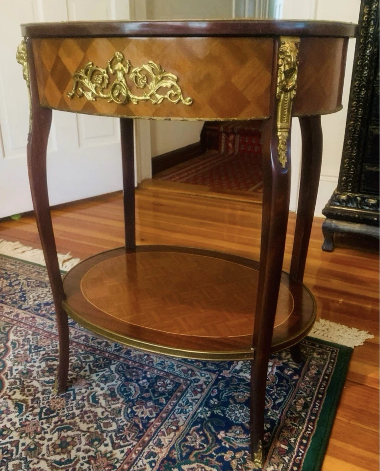 Antique LouisXVI Style Walnut Parquetry/Ormolu-Bronze/Accent Table-Made In Spain - Image 4 of 4