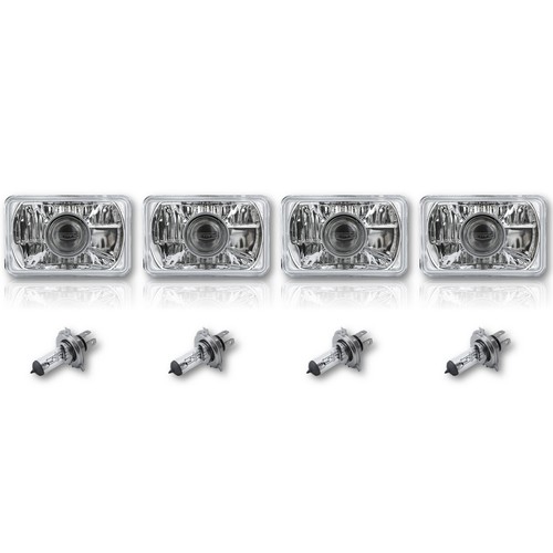 4X6" Halogen Crystal Clear Glass Projector Headlight H4 Light Bulb Headlamp Set - Picture 2 of 12