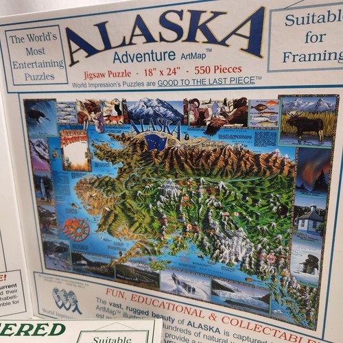 Vintage pädagogische Kunstkarte Puzzle Lot Alaska Land Flaggen gefährdete Arten - Bild 5 von 9