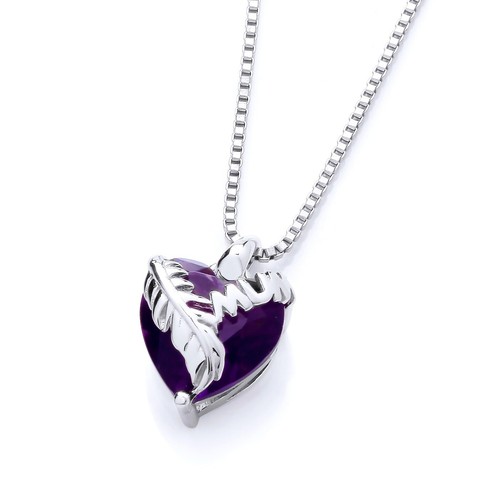 925 Sterling Silver MUM Pendant Necklace 18" Box Chain Simulated Amethyst - Picture 8 of 8