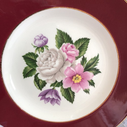 Vintage 1954 Homer Laughlin Cavalier Margaret Rose Maroon Bread & Butter Plates - Picture 2 of 12