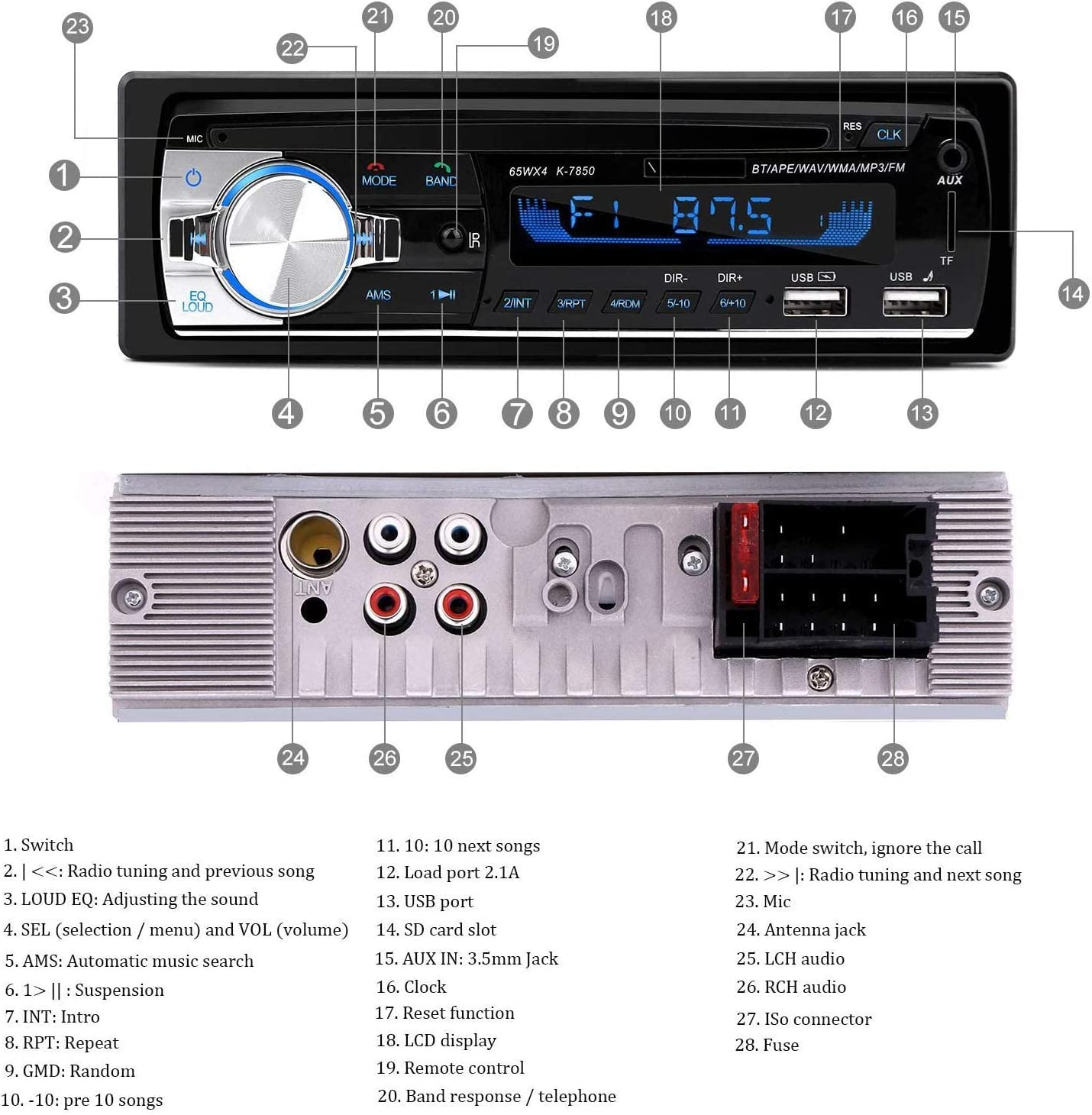 Car Radio Bluetooth HandsFree, 1 DIN Car Stereos with USB and CAR MP3