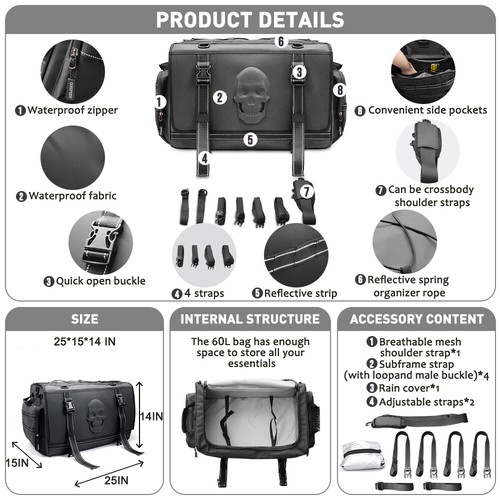 Rear Tail Seat Bag Luggage Bag Black Seat Helmet Bag Universal For Motorcycle - Bild 13 von 18