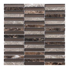 Brown Emperador Stone Marble Glass Stacked Mosaic Tile Kitchen Wall Backsplash