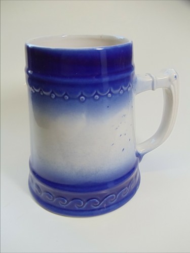 Blue White Stoneware Pottery Big Mug Stein Salt Bristol Glaze