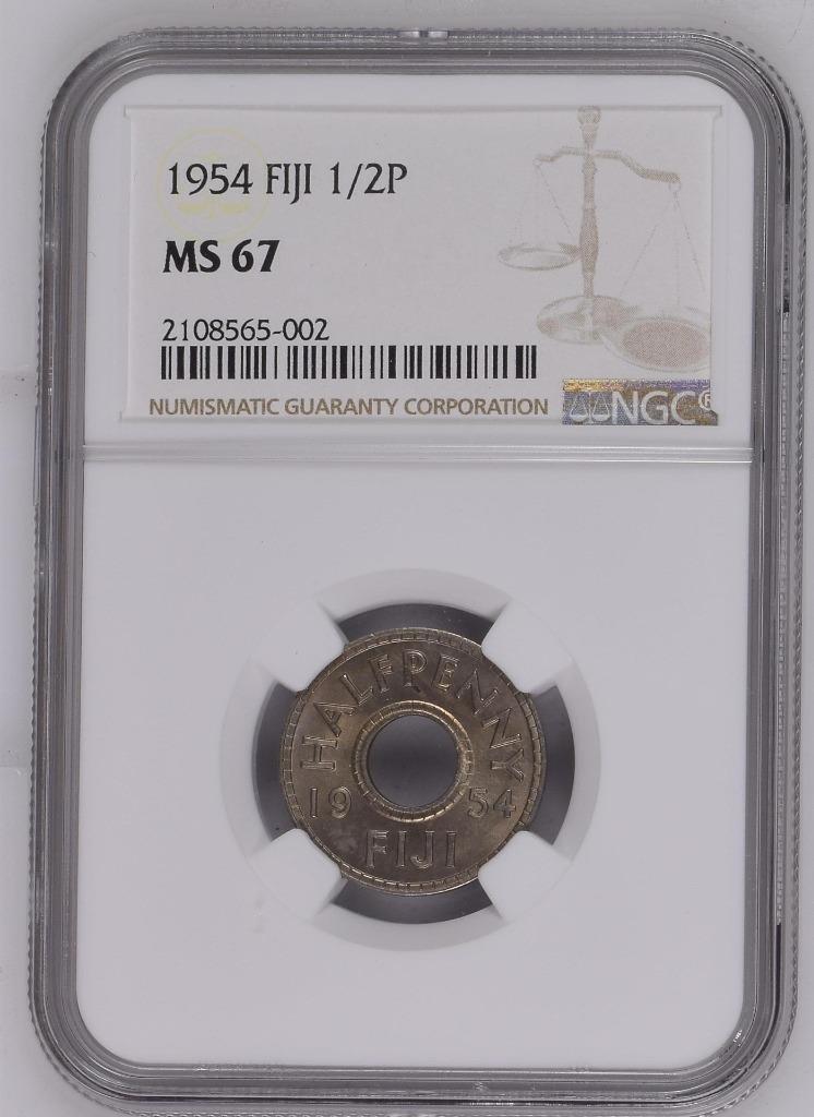 Fiji 1/2 Penny 1954 NGC MS 67