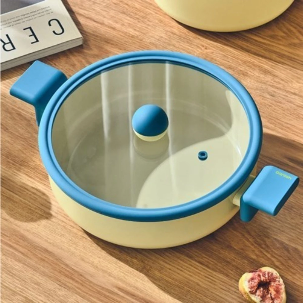 Open Box, Danish 9.5" Low Stock Pot with Lid, Nonstick Ceramic Coating Casserole