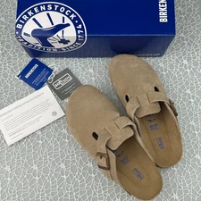 Birkenstock Boston Taupe Suede Leather Soft Footbed Unisex Clog Shoes US 6-12