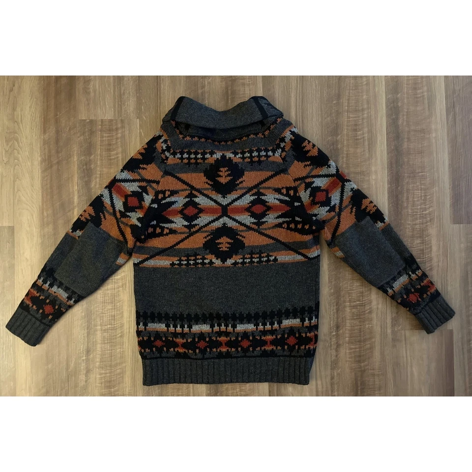 Pendleton Sweater Mens Large Gray Aztec Southwest Shawl Collar Button Pullover - Image 4 of 4