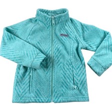 Columbia Fleece Jacket Kids 4T Teal Green Chevron Outdoor Play Zip Up