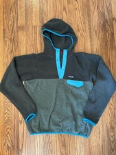 Patagonia Grey And Blue Hooded Pullover Synchilla Fleece Men s Size small Snap-T