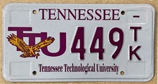 2001 Tennessee Tech University License Plate 449 TK Unused New Old Stock