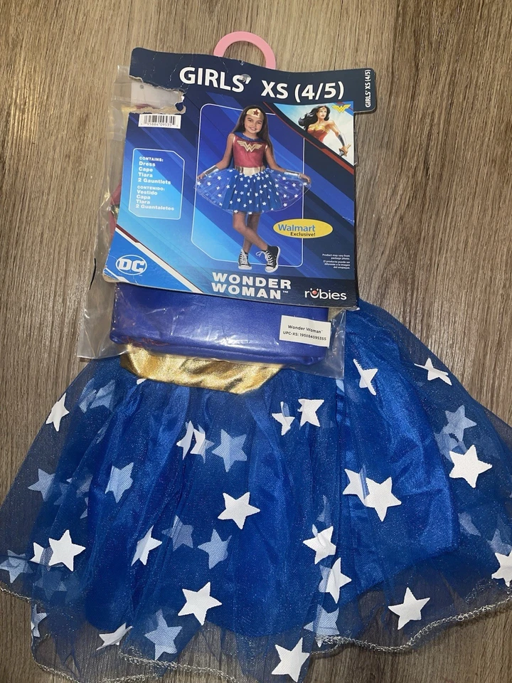 Disfraz de Halloween para niñas pequeñas DC Comics MUJER MARAVILLA capa talla 4/5 T nuevo con etiquetas Foto 3 de 4