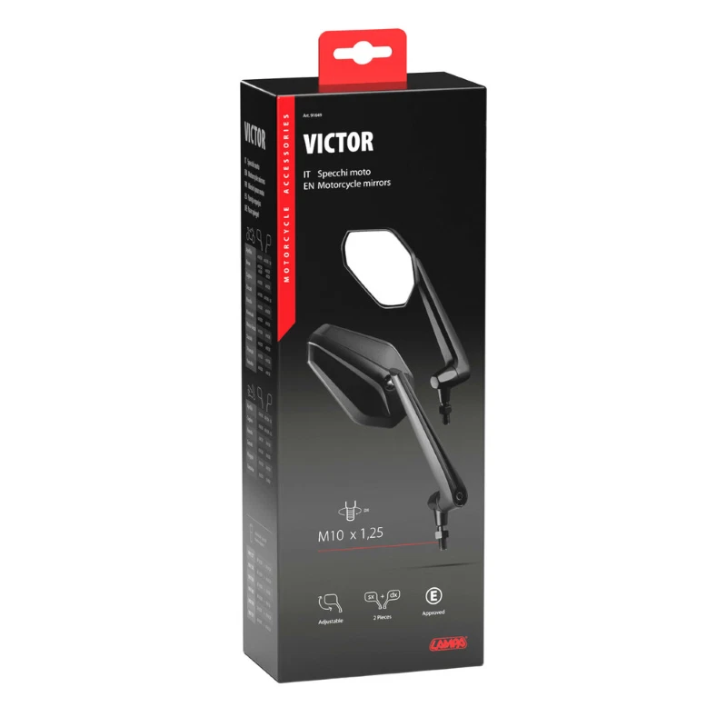 Specchi Moto Victor Racing omologati M10x1,25 coppia Specchietti snodo regolabil - Immagine 2 di 4