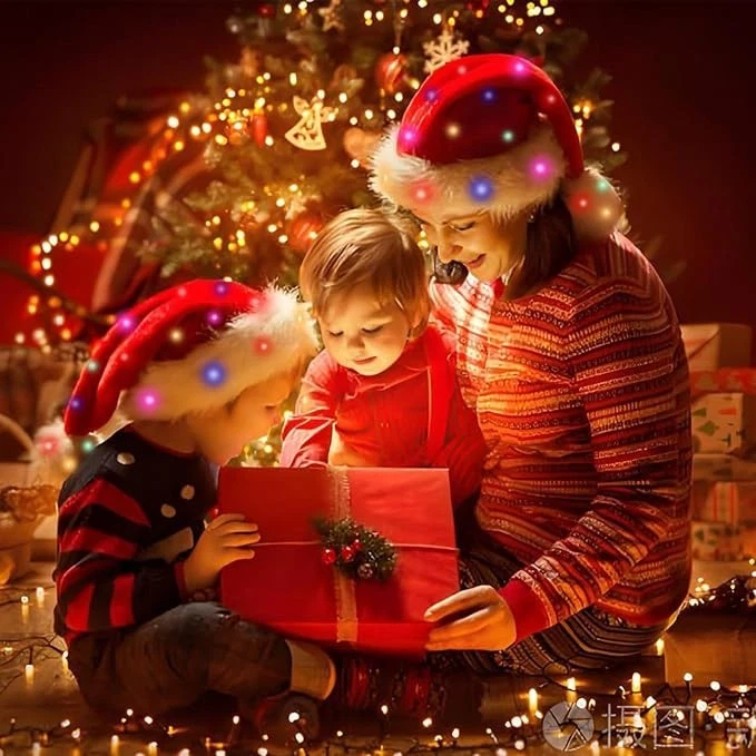 Light Up Christmas Santa Hat,Red Velvet Xmas Costume Hats for Adult Women Men Pa - Image 3 of 4